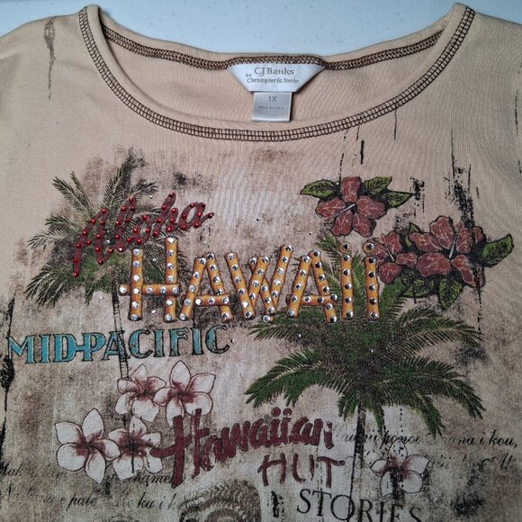 CJ Banks Hawaii Shirt Plus Size 1X Y2K Aloha Polynesian All Over Print Tiki - Picture 10 of 16